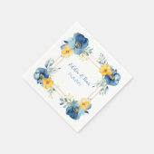 青と黄色の牡丹の広場のフローラ結婚 スタンダードカクテルナプキン (角)