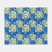 青と黄色の牡丹トイル – フランスのカントリーデコール フリースブランケット (正面(横))