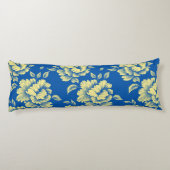 青と黄色の牡丹トイル – フランスのカントリーデコール ボディピロー (裏面)