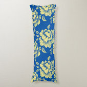 青と黄色の牡丹トイル – フランスのカントリーデコール ボディピロー (正面縦)