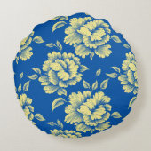 青と黄色の牡丹トイル – フランスのカントリーデコール ラウンドクッション (裏面)