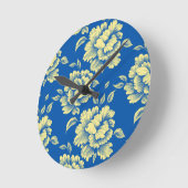 青と黄色の牡丹トイル – フランスのカントリーデコール ラウンド壁時計 (傾斜)