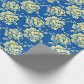 青と黄色の牡丹トイル – フランスのカントリーデコール ラッピングペーパー (角)