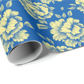 青と黄色の牡丹トイル – フランスのカントリーデコール ラッピングペーパー (ロールコーナー)