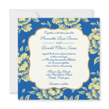 青と黄色の牡丹トイル – フランスのカントリーデコール