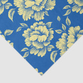 青と黄色の牡丹トイル – フランスのカントリーデコール 薄葉紙 (詳細)