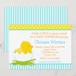 青と黄色の男の子のシック赤ちゃんシャワー 招待状