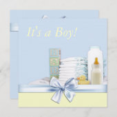 青と黄色の男の赤ちゃんシャワー 招待状 (正面/裏面)