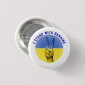 青と黄色の私はウクライナ平和のサインと立つ 缶バッジ (正面&裏面)