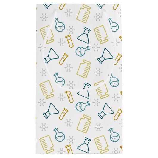 青と黄色の科学アイコンを持つ抱き枕 スモールペーパーバッグ (裏面)