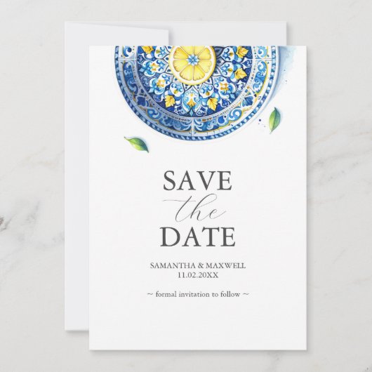 青と黄色の結婚式の日付を保存 セーブザデート (正面)