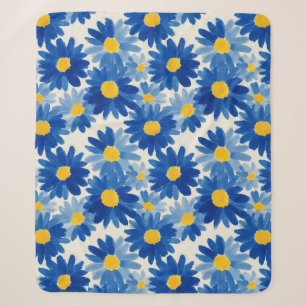 青と黄色の絵画風の花 シェルパブランケット