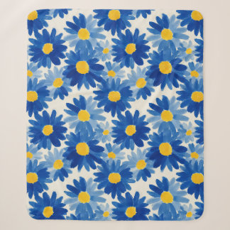 青と黄色の絵画風の花 シェルパブランケット