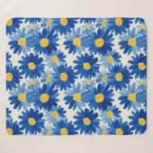 青と黄色の絵画風の花 シェルパブランケット (正面(横))