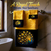 青と黄色の羽毛を引き付ける孔雀 バスタオルセット