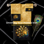 青と黄色の羽毛を引き付ける孔雀 バスタオルセット