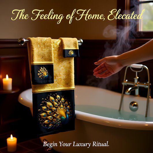 青と黄色の羽毛を引き付ける孔雀 バスタオルセット