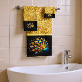 青と黄色の羽毛を引き付ける孔雀 バスタオルセット