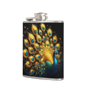 青と黄色の羽毛を引き付ける孔雀 フラスク (左)