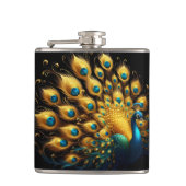 青と黄色の羽毛を引き付ける孔雀 フラスク (正面)