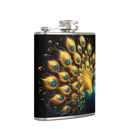 青と黄色の羽毛を引き付ける孔雀 フラスク (右)