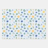 青と黄色の花と葉の模様 ラッピングペーパーシート (正面2)