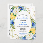 青と黄色の花と葉の赤ちゃんシャワー ポストカード (正面/裏面)