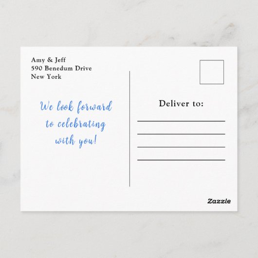 青と黄色の花と葉の赤ちゃんシャワー ポストカード (裏面)