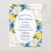 青と黄色の花と葉の赤ちゃんシャワー ポストカード (正面)