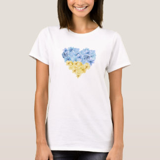青と黄色の花のハート。ウクレナン国旗 Tシャツ