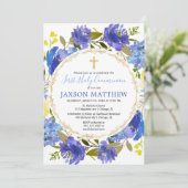 青と黄色の花のファーストホーリーコミュニオン 招待状 (スタンド正面)