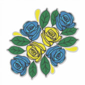青と黄色の花のフォークアートのナローボート シール (正面)