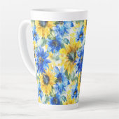 青と黄色の花のブライズシャワー カフェラテマグ (左アングル)