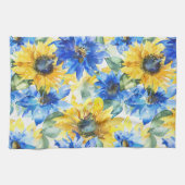 青と黄色の花のブライズシャワー キッチンタオル (横)