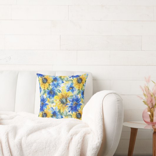 青と黄色の花のブライズシャワー クッション (ソファ)