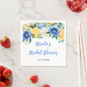 青と黄色の花のブライダルシャワー スタンダードカクテルナプキン (インサイチュ)