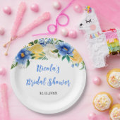 青と黄色の花のブライダルシャワー ペーパープレート (パーティー)