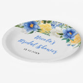 青と黄色の花のブライダルシャワー ペーパープレート (アングル)