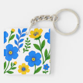 青と黄色の花のボタニカルデザイン キーホルダー (裏面)