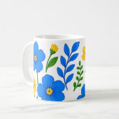 青と黄色の花のボタニカルデザイン コーヒーマグカップ (正面左)