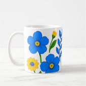青と黄色の花のボタニカルデザイン コーヒーマグカップ (左)