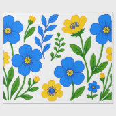 青と黄色の花のボタニカルデザイン ラッピングペーパー (フラット)