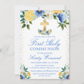 青と黄色の花の最初の聖餐式 招待状 (正面)