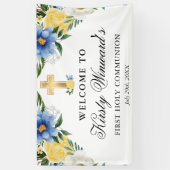 青と黄色の花の最初の聖餐式 横断幕 (縦)