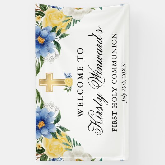 青と黄色の花の最初の聖餐式 横断幕 (縦)