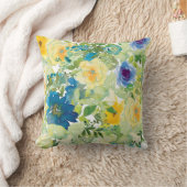青と黄色の花の装飾用クッション クッション (ブランケット)
