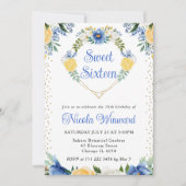 青と黄色の花ハートリーススイート16 招待状 (正面)