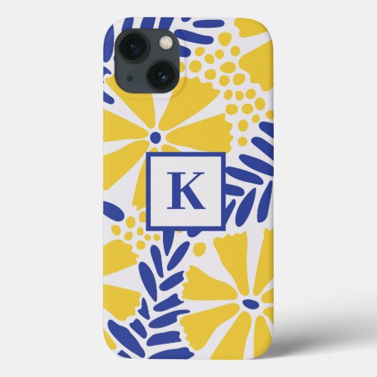青と黄色の花柄モノグラム Case-Mate iPhoneケース (裏面)