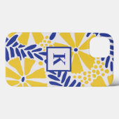 青と黄色の花柄モノグラム Case-Mate iPhoneケース (裏面 (横))