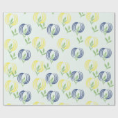 青と黄色の花柄 ギフト包装紙 ラッピングペーパー (フラット)